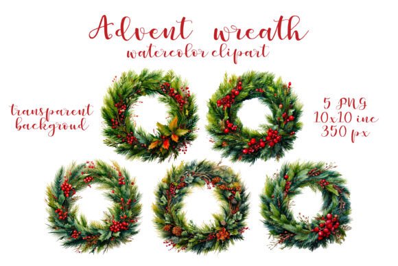 Advent Wreath Watercolor Clipart PNG Illustrations
