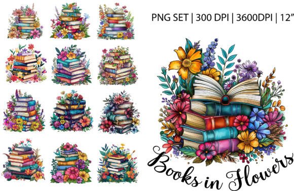 Books and Flowers Vintage Watercolor Illustrations