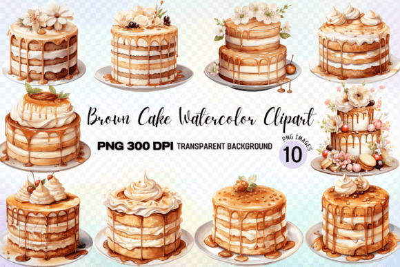 Brown Cake Watercolor Clipart: Illustrations for Branding