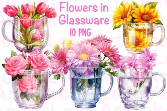 Flowers in Glassware Watercolor Illustrations for Editorial Design