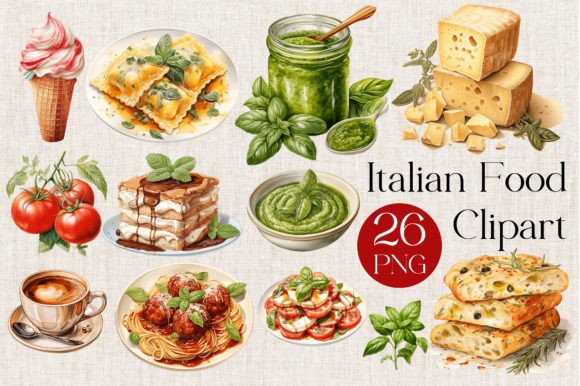 Italian Food Watercolor Clipart for Embroidery