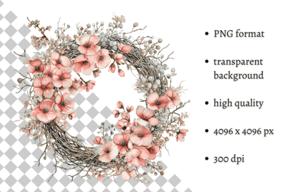 Pink Watercolor Easter Wreath Illustrations Review