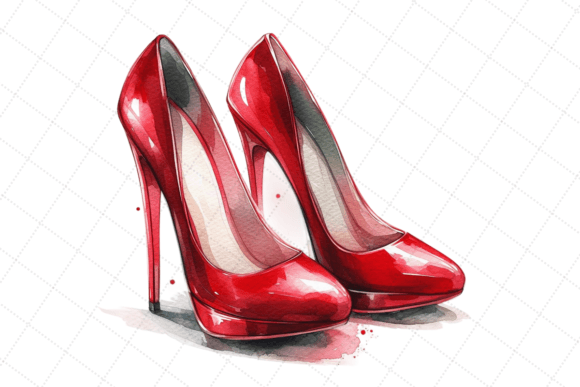 Red High-heeled Shoes Watercolor Style Illustrations