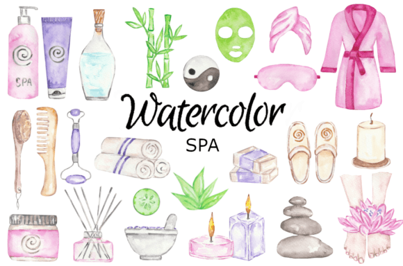 SPA Watercolor Clipart: Illustrations for Digital Products
