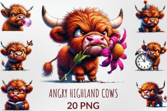 Watercolor Angry Highland Cows Illustrations Review