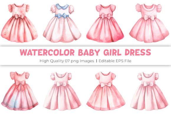 Watercolor Baby Girl Dress Clipart Illustrations