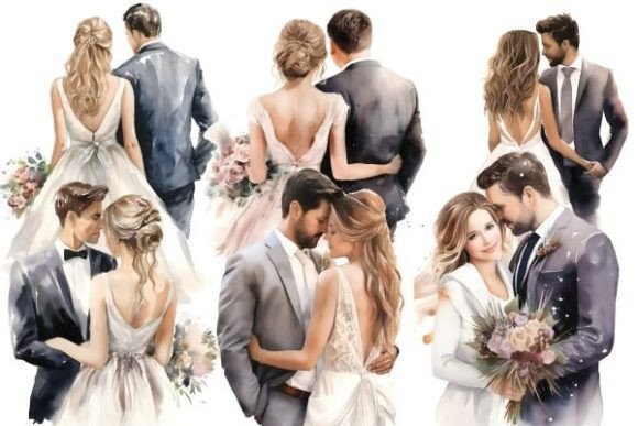 Watercolor Bride and Groom Clipart: Wedding Illustrations
