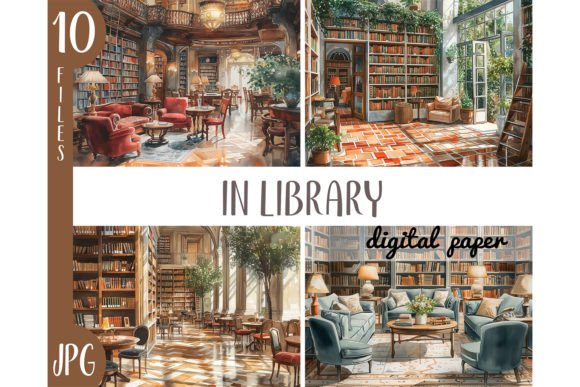 Watercolor Cozy Library Clipart: Book Illustrations
