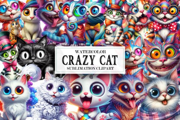 Watercolor Crazy Cat Clipart: Illustrations for Crafters
