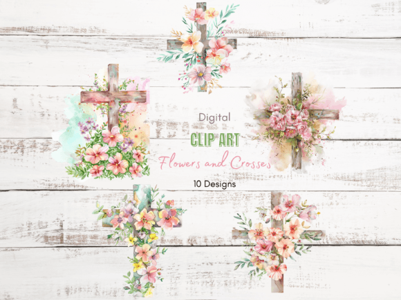 Watercolor Cross with Flowers Clip Art Review