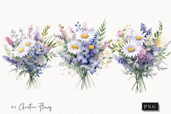 Watercolor Ditsy Floral Soft Daisy PNG Illustrations