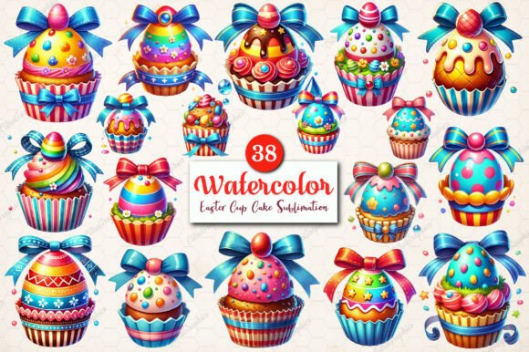 Watercolor Easter Cup Cake PNG Clipart Review