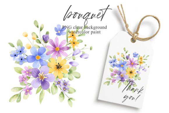 Watercolor Flowers Clipart Bouquet PNG Illustrations