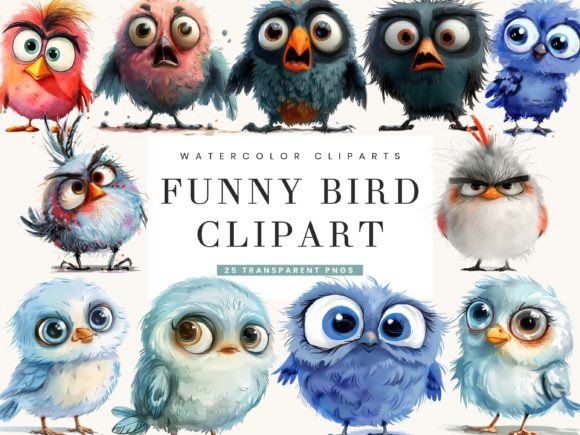 Watercolor Funny Bird Clipart Bundle: Illustrations Review