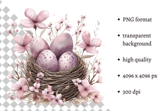 Watercolor Lavender Easter Eggs Clipart: Editorial Illustrations