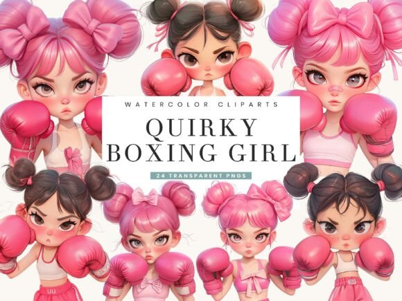 Watercolor Quirky Boxing Girl Illustrations