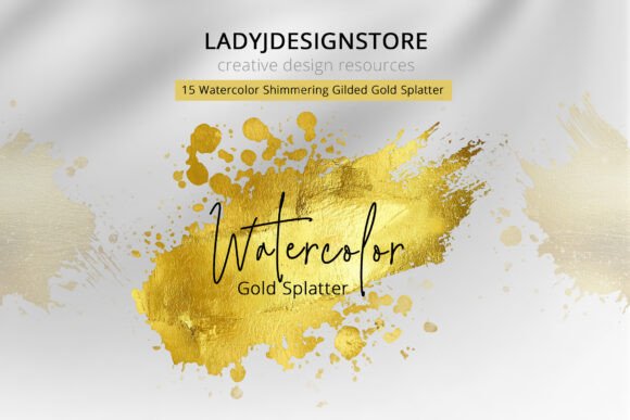 Watercolor Shimmering Gilded Gold Splatt Illustrations