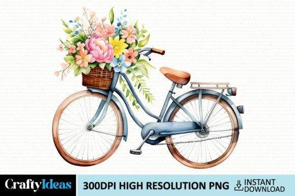 Watercolor Spring Floral Bike Illustrations for Crafters