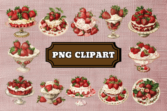 Watercolor Strawberry Dessert Clip Art Illustrations