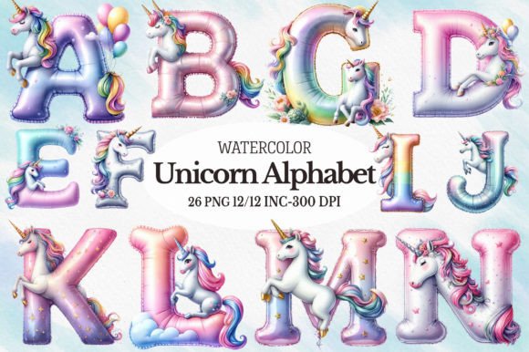 Watercolor Unicorn Alphabet Clipart Illustrations Review