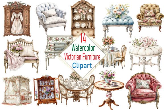 Watercolor Victorian Furniture Illustrations for Editorial Design