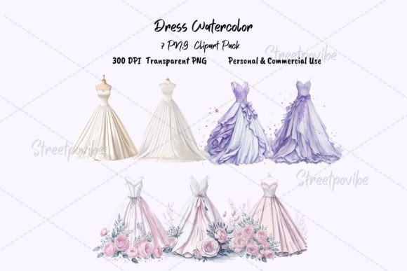Wedding Dress Watercolor Illustrations for Branding