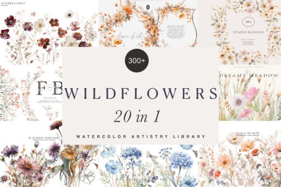 Wildflower Watercolor Clipart 20 Sets: Editorial Illustrations